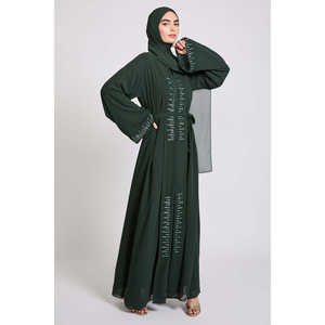 Vestido de noche modesto de gasa con panel adornado de abaya abierta con Crepúsculo de bosque - Product Image 4