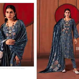 Traje Salwar Kameez de Jacquard de Seda Moderno de Neeta Creation, para Todas las Temporadas, Estampado Digital para Fiestas, Parche de Terciopelo en el Cuello, Bordado a Mano - Product Image 1