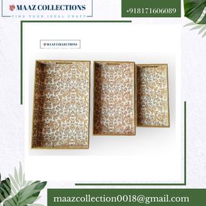 Plateau en bois MDF style moderne avec poignée Plateau de fruits à usage domestique Desserts Service personnalisé bon marché Exportateur indien Plateaux de service - Product Image 4