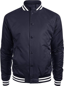 Blouson universitaire d'hiver personnalisé OEM pour homme, style baseball, avec fermeture boutonnée recouverte, col montant, haute qualité - Product Image 3