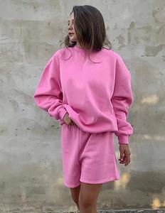 ชุดเสื้อสเวตเตอร์ขาสั้นสองชิ้นสำหรับผู้หญิงชุดผ้าสแปนเด็กซ์/ โพลีเอสเตอร์สีพื้นสำหรับใส่ลำลองไซส์ใหญ่สบายระบายอากาศได้ทุกวัน - Product Image 1