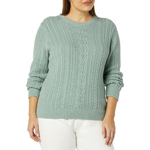 2025 automne hiver femmes à manches longues col rond pull pull hauts respirant côtelé tricot grande taille décontracté avant 100% coton - Product Image 1