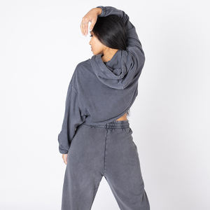 Pull à capuche court de haute qualité lavé à l'acide pour femmes haut de gymnastique de Fitness avec conception respirante pour l'hiver femmes sweat à capuche - Product Image 6