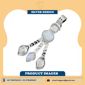 Herkimer et pierre de lune pierre précieuse naturelle solide 925 pendentif en argent Sterling bijoux délicats pour les femmes guérison pierre précieuse pendentif ODM - Product Image 4