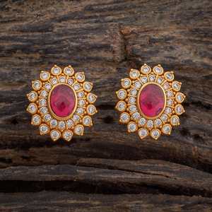 Boucles d'oreilles clous en or 14K/18K serties de pierres, motif floral rose et jaune plaqué or pour mariage - Product Image 1