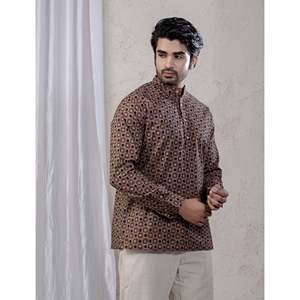 Kurta court en coton imprimé décontracté pour hommes avec manches longues - Product Image 4