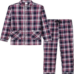 Conjunto de Pijama de Franela de Secado Rápido para Hombre, Camisa de Manga Larga y Pantalones con Estampado a Cuadros, 100% Algodón, Talla Grande - Product Image 1