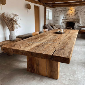 Mesa de Comedor KALATRI Moderna de Estilo Industrial Rústico, Cuadrada, de Madera Maciza Ecológica, Hecha a Mano, Estable, para 6 Personas, con Patas de Metal, para Hotel o Villa - Product Image 1