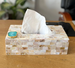 Caja de pañuelos de nácar elegante soporte de incrustaciones de concha hecha a mano para decoración de lujo para el hogar y la Oficina - Product Image 1