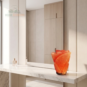 Lampe de table en sel rose de l'Himalaya artisanal, écologique, avec variateur d'intensité et base en bois - Product Image 5