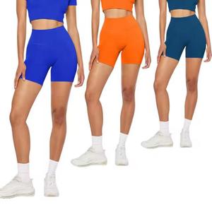 Cintura alta moda costura Nylon Spandex Yoga Biker Shorts Control de barriga entrenamiento correr atléticos pantalones cortos personalizados mujeres gimnasio - Product Image 1