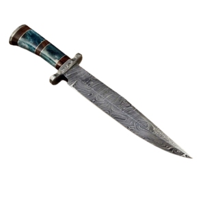 CUSTOM HANDMADE DAMASCUS STEEL COLOR <b>BONE</b> <b>HANDLE</b> BEAUTIFUL HUNTING BOWIE WITH LEATHER SHEATH by <b>KNIVES</b> MAKER. - Product Image 1