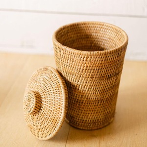 Rattan waste <b>bin</b> kitchen bedroom storage <b>bins</b> wholesale supply top quality <b>lidded</b> organizer basket - Product Image 3