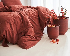 Juego de Funda Nórdica Antiestática de Lino Puro 200TC Personalizado, 3 Piezas, Rojo Ladrillo - Hilo Sólido Lavado, para Tamaños King/Queen, Hogar, Hotel, Hospital - Product Image 2