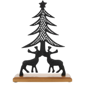 <b>Christmas</b> Decorative Metal Tree Sculpture With Mango Wood Base Black Hollow Design Elegant Modern Tabletop Home Decor Ornament - Product Image 4