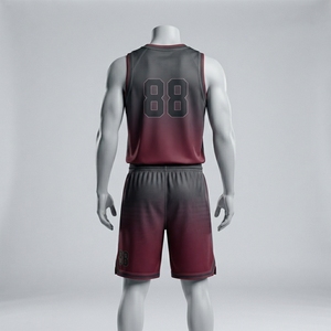 Conjunto de Camiseta y Pantalones Cortos de Baloncesto Ma-Attiera, Negro y Granate 88, Impresión por Sublimación, Malla Transpirable, Uniforme para Hombre Adulto - Product Image 2