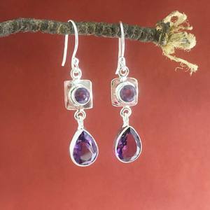 Pendientes de Plata de Ley 925 hechos a mano con piedras preciosas de pera amatista eterna para bodas, joyería de amatista cortada al por mayor - Product Image 3