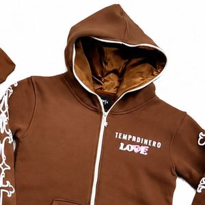 Sweat à capuche unisexe surdimensionné en molleton marron personnalisé avec fermeture éclair, impression et broderie de logo, 100 % coton, service OEM/ODM, respirant - Product Image 5