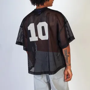 Custom High Quality Oversize Print T Shirt Sport Boxy Fit Cropped Men Mesh Football Jersey