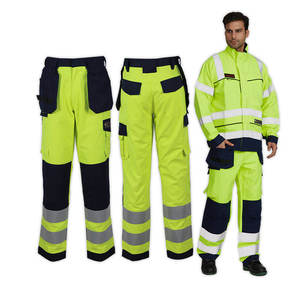 High Visibility CE Certified Breathable Polyester <b>Work</b> <b>Pants</b> with Reflective Stripes <b>Cargo</b> Pockets for Construction Safety Wear - Product Image 5