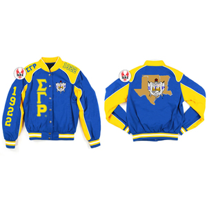 Top qualité Logo personnalisé Sigma Gamma Rho Varsity Jacket manches en cuir chenille broderie Vintage Letterman Varsity Jacket - Product Image 3