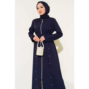 Piedra Detallada Cremallera Abaya Azul Marino - Product Image 2