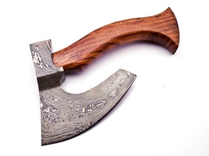 Venta al por mayor personalizado de alta calidad OEM ODM servicio hacha hecha a mano hacha de acero de Damasco con mango de madera rosa y Funda de cuero fino - Product Image 4