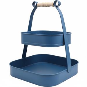 Plateau à Dessert à Deux Niveaux en Fer avec Poignée, Forme Carrée, Revêtement en Poudre Bleu, Design Moderne, Prix le Plus Bas - Product Image 1