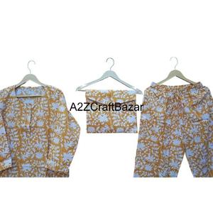 Luxury Printed Floral Summer Night Pajama Set for Bridesmaids 100% Cotton Soft Neck Drawstring Closure Elegant Breathable - Product Image 4