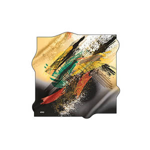 Satin Silk Designer Scarf Beige Black Abstract Pattern Long Square Scarf for Spring Summer - Product Image 1