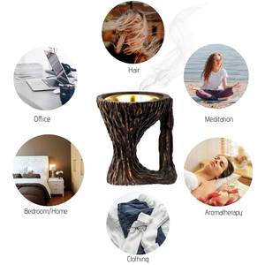 Tree Trunk Design Resin <b>Bakhoor</b> <b>Burner</b> with Brass Bowl Rustic Handmade Incense Holder for Arabic Oud and Home Fragrance Rituals - Product Image 3