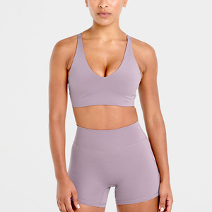 Precio de fábrica, pantalones cortos de grapa púrpura malva y Sujetador deportivo de grapa, correas ajustables, conjuntos de mujer, conjunto de dos piezas a juego para mujer - Product Image 1