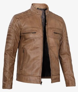 Chaqueta Bomber de carreras de cuero personalizada de alta calidad para hombres con aspecto de moda retro al por mayor - Product Image 2