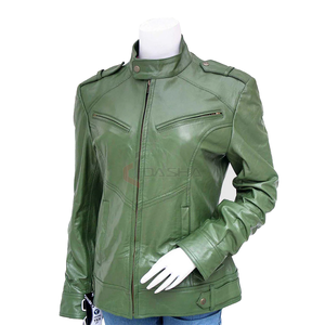 Chaqueta de motorista de piel de vaca de piel de oveja de colores únicos para mujer, manga larga, algodón, nailon para todas las estaciones, funcional a la moda - Product Image 1