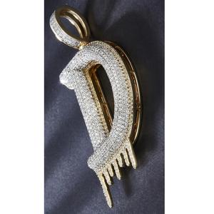 Colgante de diamante de moissanita de Plata de Ley 925, elegante gota de agua, inicial 'D', chapado en oro, colgante de letra inicial de Hip Hop fino - Product Image 2