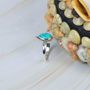 925 Sterling Silver Classic Fine Ring Pear Cut Turquoise Gemstone Excellente idée cadeau pour les mariages Fiançailles Anniversaires Fêtes - Product Image 3