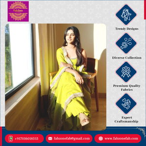 Super elegante nueva moda pura Chinon seda hecha secuencia bordado trabajo Anarkali vestido pantalón Dupatta conjunto para boda - Product Image 5