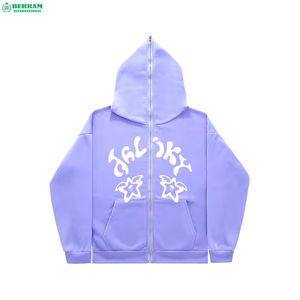 Sweat-shirts à capuche unisexe surdimensionnés personnalisables à faible MOQ, avec fermeture éclair intégrale, strass, 100 % coton, respirants et à séchage rapide - Product Image 6