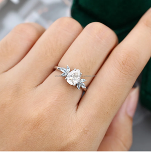 2.5ctw 5*7ลูกแพร์และ2.5*5 Marquise Moissanite เพชรแหวนหมั้น S925หรูหราสีเงินที่มีหินด้านข้างสำหรับงานแต่งงานหรือของขวัญ - Product Image 5