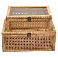 Handgewebte Boho Rattan Schmuckbox mit Glasdeckel Moderne Rechteckige Aufbewahrungsboxen für Küche Bad Wohnzimmer Abnehmbares Design Werkzeuge