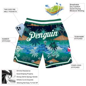 Short personnalisé Noir Noir Vert Kelly Motif 3D Design Feuilles de palmier tropicales Short de basket-ball Sportswear ommiz industrie - Product Image 5