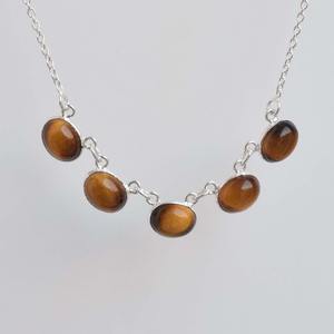 <b>Handmade</b> 5 Stone Tiger Eyes 925 Sterling <b>Silver</b> Link Chain <b>Necklace</b>-Wedding Engagement Party Birthday Gift Jewelry Women's - Product Image 6