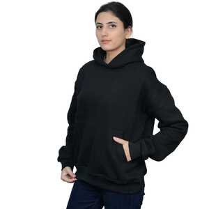 Felpe con cappuccio in cotone 100% con stampa e tinta unita felpe da donna stile invernale caldo abbigliamento alla moda in nero - Product Image 2
