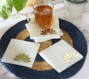 Posavasos de mármol de lujo, Juego de 4 elegantes posavasos redondos para bebidas para el hogar, oficina, cocina, sala de estar, decoración de mesa de café moderna - Product Image 4