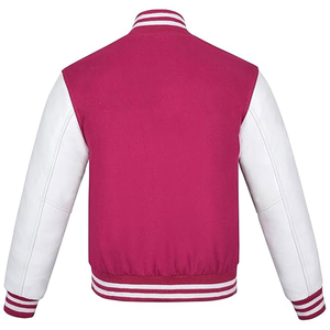<b>Men's</b> Pink <b>White</b> Varsity <b>Jacket</b> Stand Collar Casual Baseball Coat Regular Fit Polyester Cotton Material Autumn Wear - Product Image 3