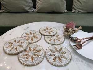 Sous-verres perlés faits à la main-Sous-verres Boho Drink avec support en polyester (4x4 pouces) - Product Image 3