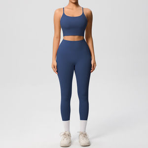 Logo personnalisé Ensembles de pantalons de yoga 2 pièces pour femmes Leggings et shorts de soutien-gorge de sport à la mode Ensemble de fitness sans manches pour femmes - Product Image 3