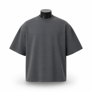 เสื้อยืดแขนสั้นทรงบ็อกซี่สำหรับผู้ชาย ผ้าคอตตอนแท้ 220 กรัม ซักแล้ว ทรงหนา ผ้าเจอร์ซีย์ แขนสั้นสองชั้น ทรงกว้าง พัฟสไตล์ ฮิปสตรีท วินเทจ - Product Image 5
