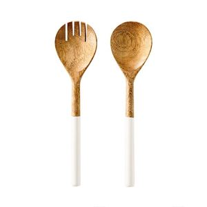Maya-Set de serveurs en bois de manguier manche en résine bleue SERVEUR À SALADE EN BOIS SET DE 2 KETCHENWAR UNIQUE FAIT À LA MAIN - Product Image 4