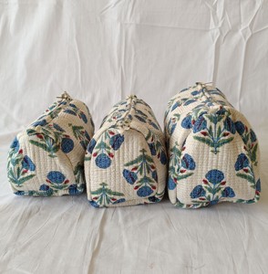 Eco-Friendly for <b>Bag</b> for Women Indian Lotus Hand Block Printed Traveling <b>Makeup</b> Pouches Cotton <b>Quilted</b> Zipper - Product Image 2